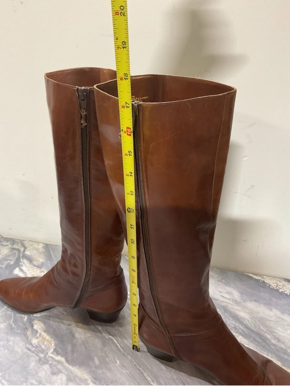 Vintage Salvatore Ferragamo Rallina Brown Calf Leather Tall Riding Boots 9/5 - Picture 11 of 12